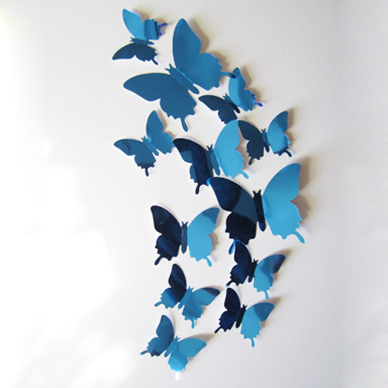 Blue 3D mirror butterfly wall sticker set
