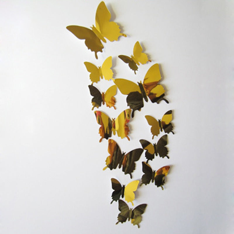 Golden 3D mirror butterfly stickers
