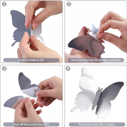 Four installation steps for adhesive mirrored butterfly wall decor