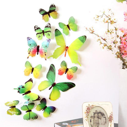 Green 3D printed butterflies on living room wall