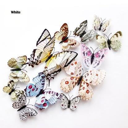 White layered double-wing 3D butterfly wall stickers, 12 pieces in assorted sizes