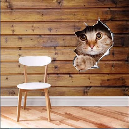 Cat peeking through wall effect decorative decal