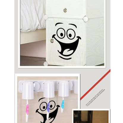 Smiley face sticker for home bathroom and storage surfaces