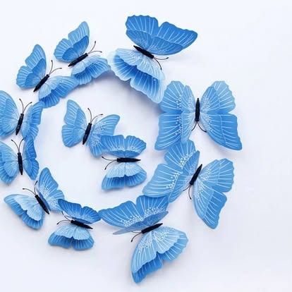 Blue patterned wing 3D decorative butterfly wall stickers in assorted sizes