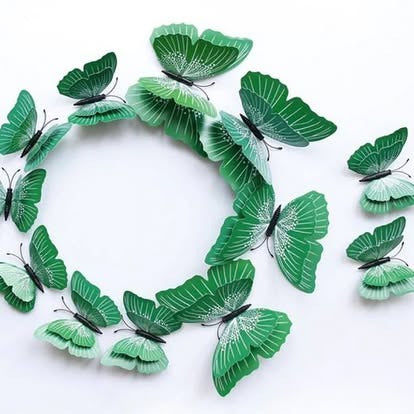 Green patterned wing 3D decorative butterfly wall stickers in assorted sizes
