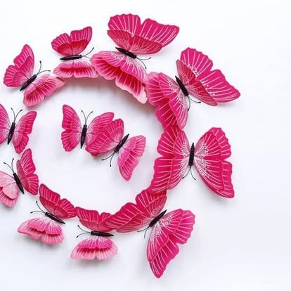 Pink patterned wing 3D decorative butterfly wall stickers in assorted sizes