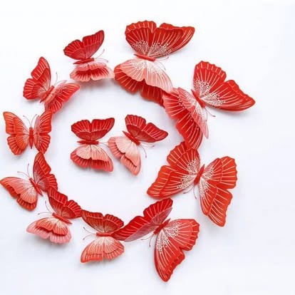 Red patterned wing 3D decorative butterfly wall stickers in assorted sizes