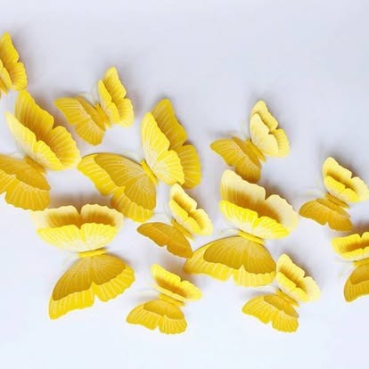 Yellow patterned wing 3D decorative butterfly wall stickers in assorted sizes