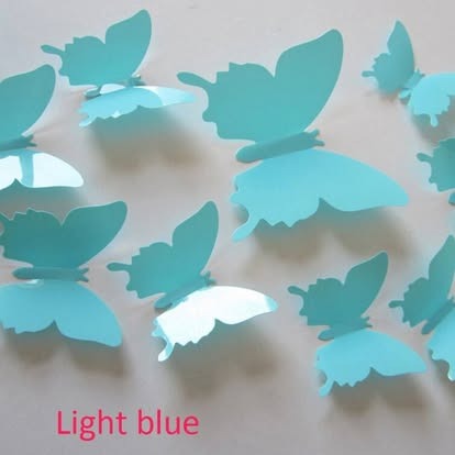 Blue solid-colour 3D butterfly wall sticker pack in assorted sizes
