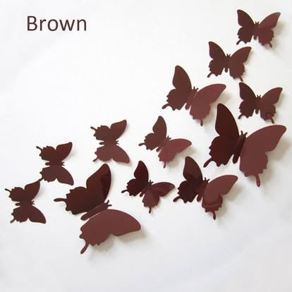 Brown solid-colour 3D butterfly wall sticker pack in assorted sizes