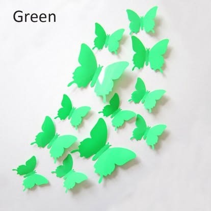 Green solid-colour 3D butterfly wall sticker pack in assorted sizes