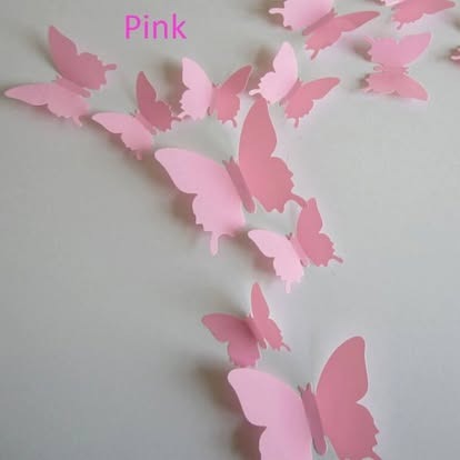 Pink solid-colour 3D butterfly wall sticker pack in assorted sizes