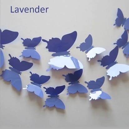 Purple solid-colour 3D butterfly wall sticker pack in assorted sizes