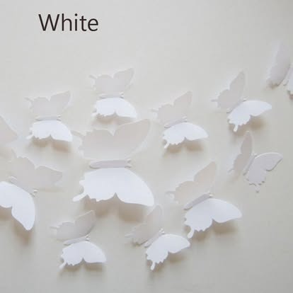 White solid-colour 3D butterfly wall sticker pack in assorted sizes